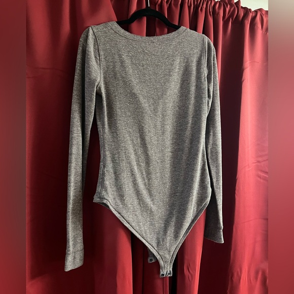 Gray/ Purple Free People Long Sleeve Bodysuit with Button Detail - Picture 5 of 5